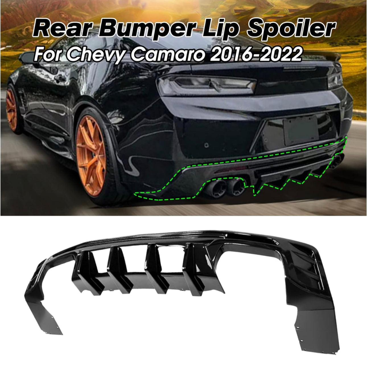 Camaro Rear Diffuser Bumper Lip Compatible with 2016-2023 Factory Style Lower Valance Glossy Black - ONECARWORLD