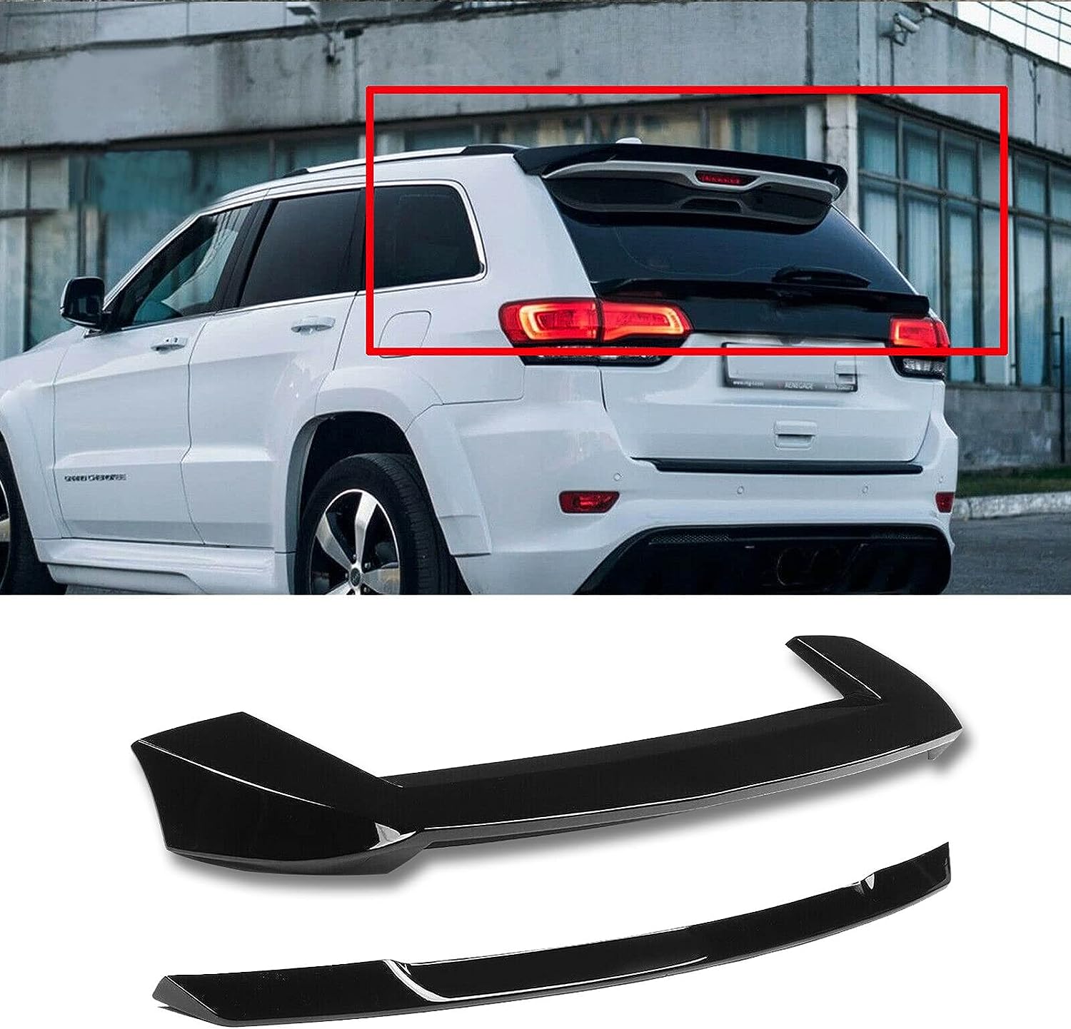 2013-2021 Jeep Grand Cherokee R Style Rear Roof Spoiler + Trunk Splitter Tailgate Mid Wing Gloss Black - ONECARWORLD