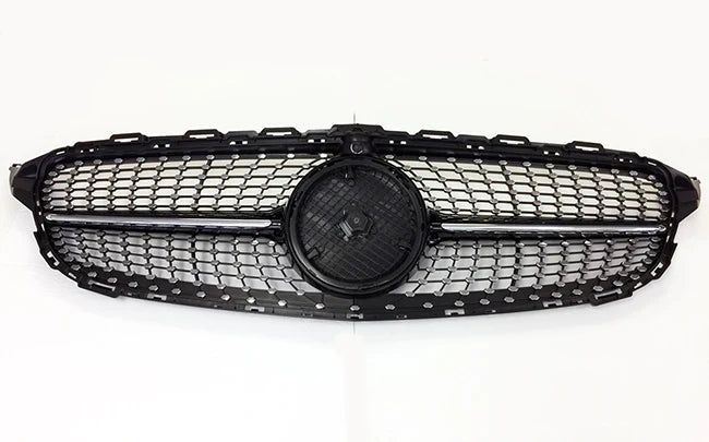 2015-2018 MERCEDES-BENZ C CLASS DIAMOND STYLE FRONT GRILLE FULL BLACK - ONECARWORLD