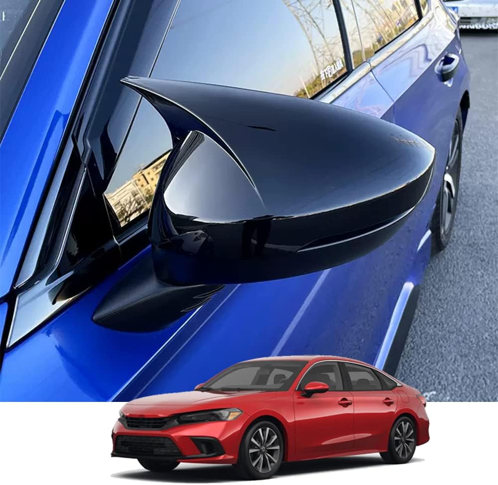 Honda 11th Civic 2022 2023 ABS Material Car Side Mirror Caps Horn style Rearview Mirror Cover Trim 2Pcs/Set(Mirror Glossy Black)