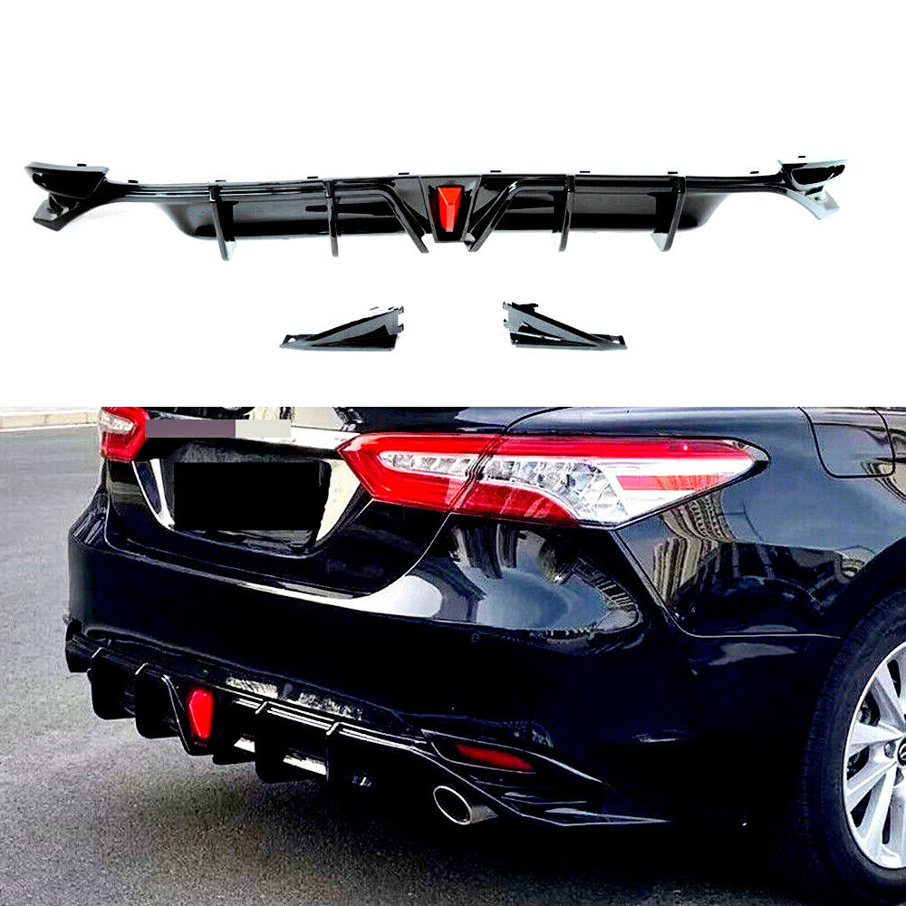 Toyota Camry 18-23 Fits LE XLE Rear Diffuser Lip W/LED Light Glossy Black - ONECARWORLD