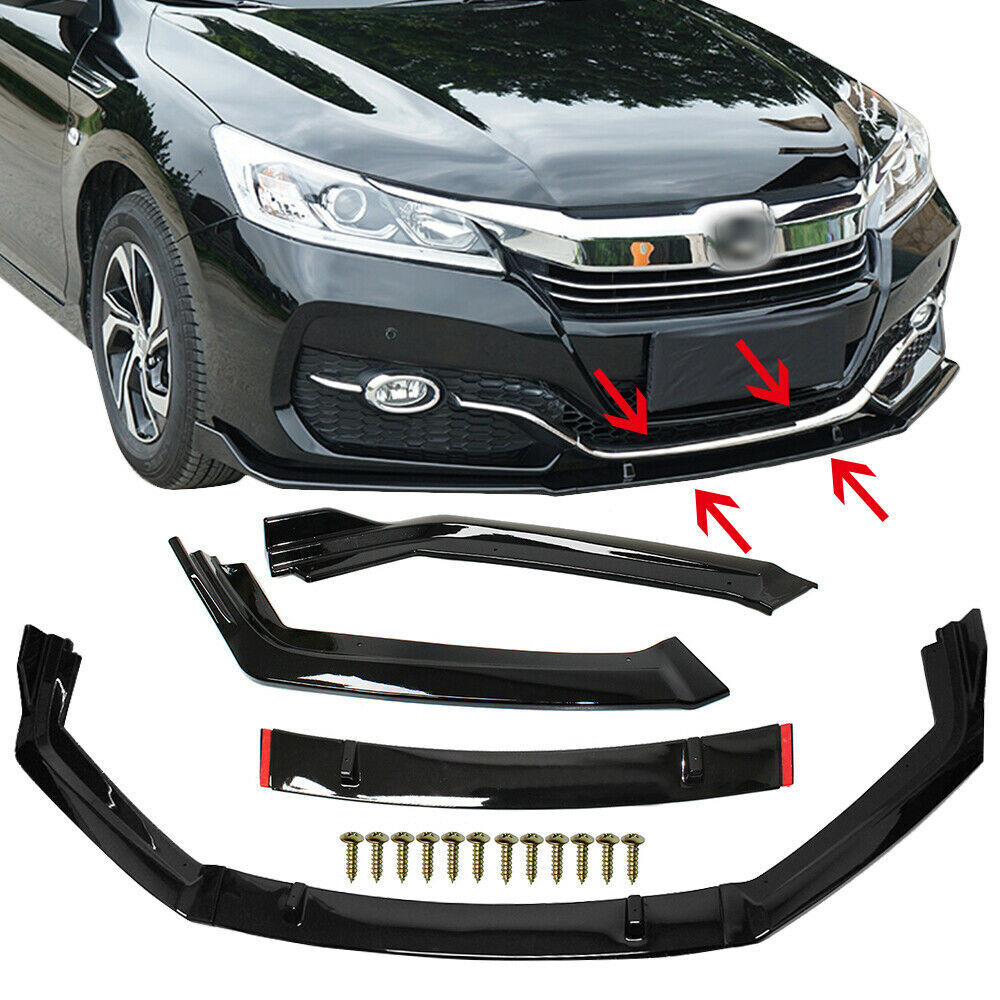 Honda Accord 2014-2017 3PCS Front Bumper Lip Spoiler Splitters Glossy Black - ONECARWORLD