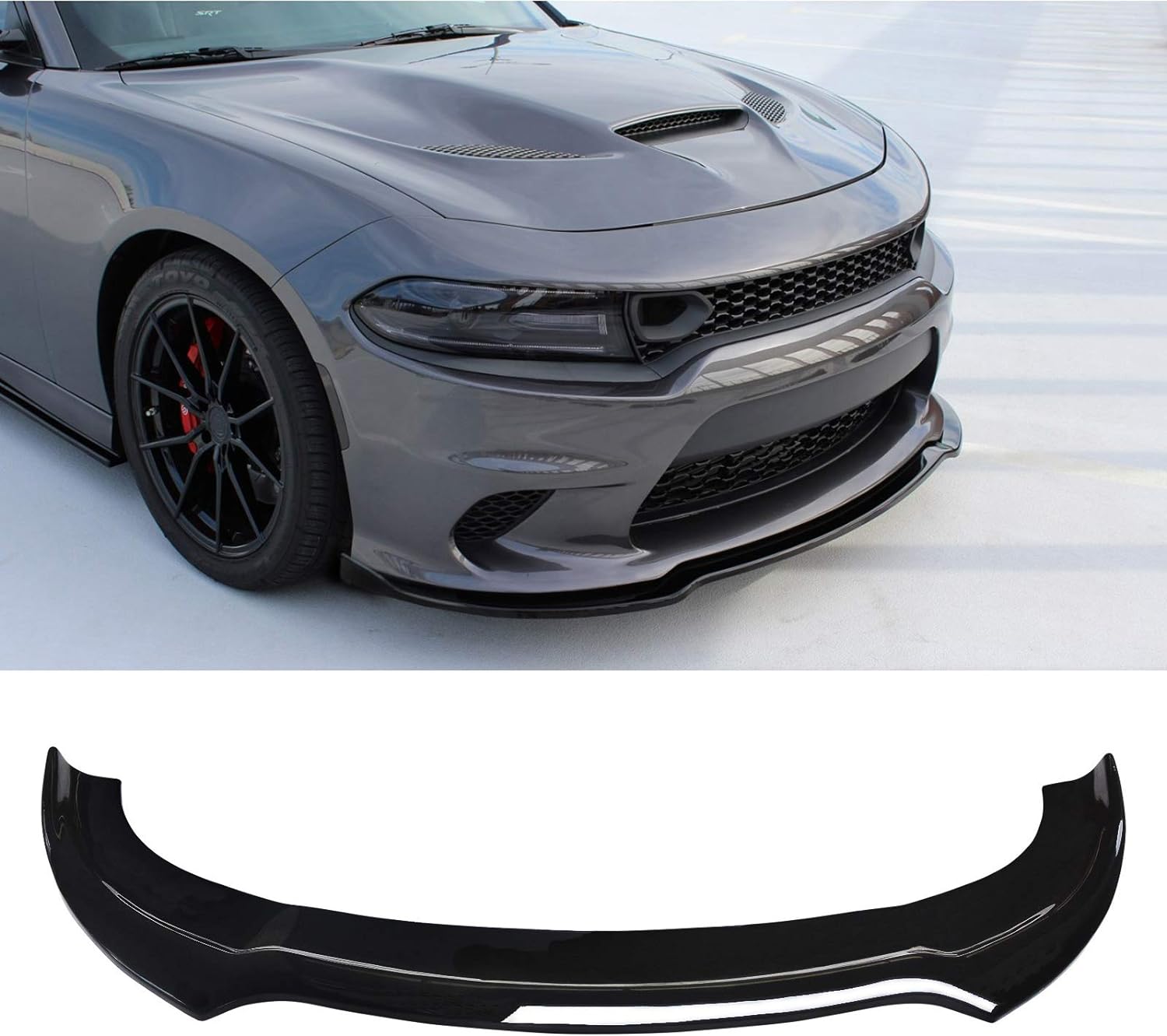 Dodge Charger Front Lip for 2015-2023 SRT, V3 Style Gloss Black PP Front Bumper Lip