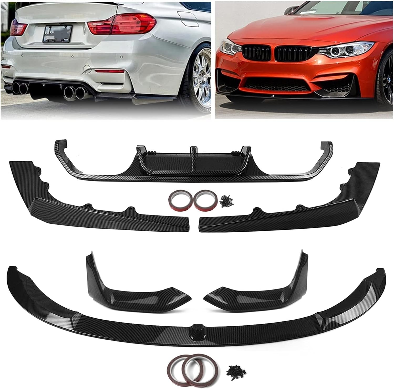 BMW F80 M3 F82 F83 M4 2015-2020 Front Lip + Rear Diffuser Glossy Black - ONECARWORLD