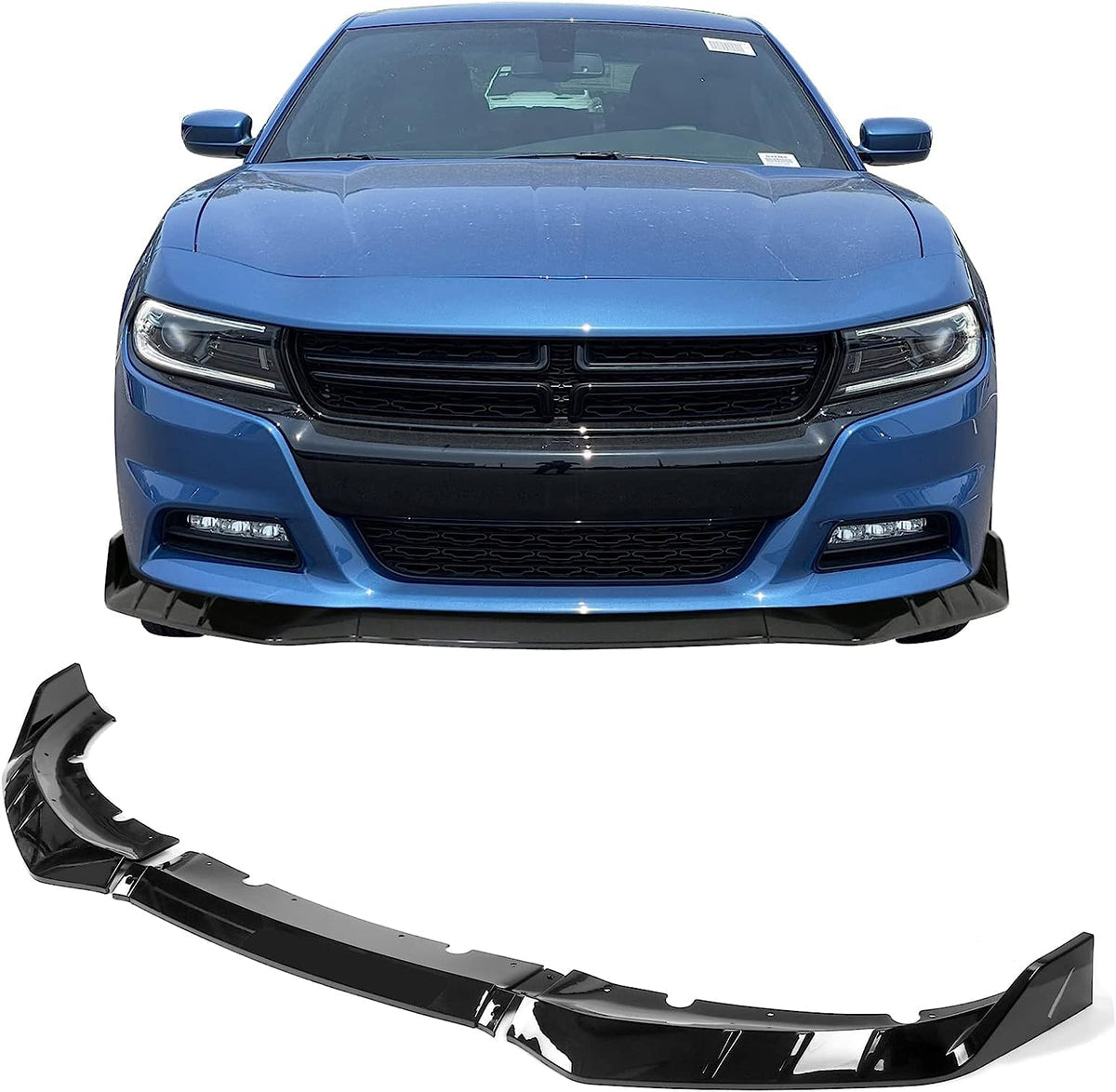 Front Bumper Lip Compatible with 2015-2023 Dodge Charger, V3 Style Glossy Black ABS Front Air Dam Chin Spoiler Splitter 3PCS - ONECARWORLD