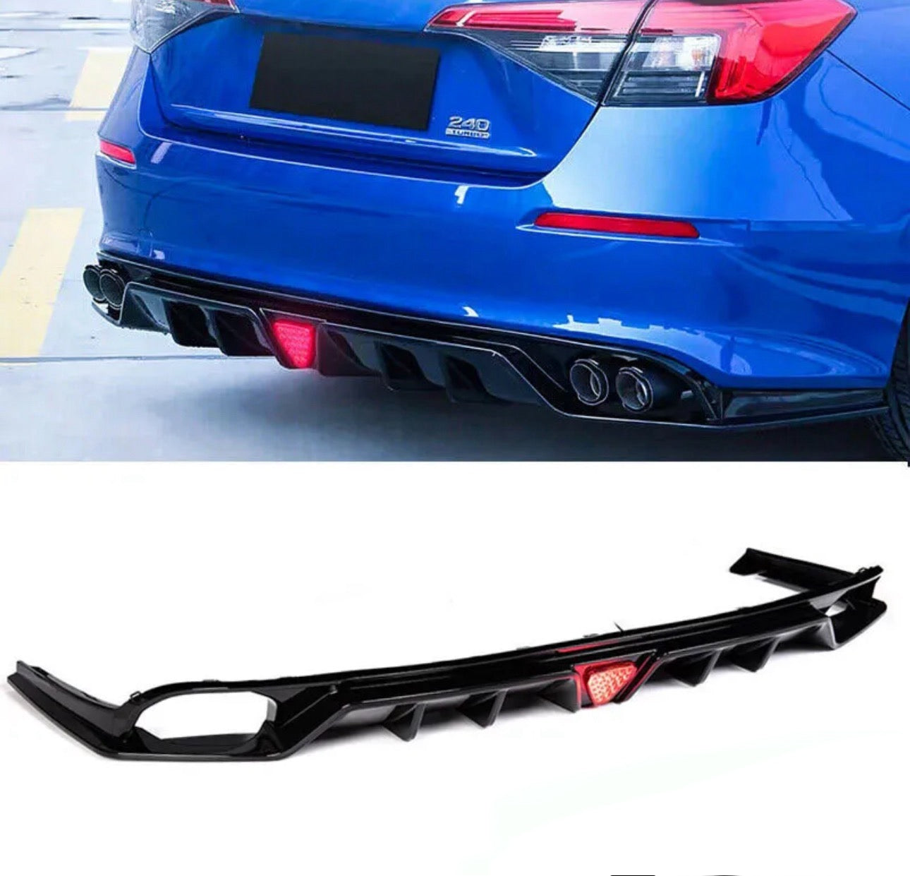 Honda Civic Rear Diffuser, 2022-2024 Civic Bumper Lip, 11th Generation Rear Diffuser, Gloss Black Diffuser for Civic, Aerodynamic Bumper Lip, Civic Sedan Rear Lip, High-Performance Diffuser, Civic Tail Diffuser, Sporty Car Modifications.