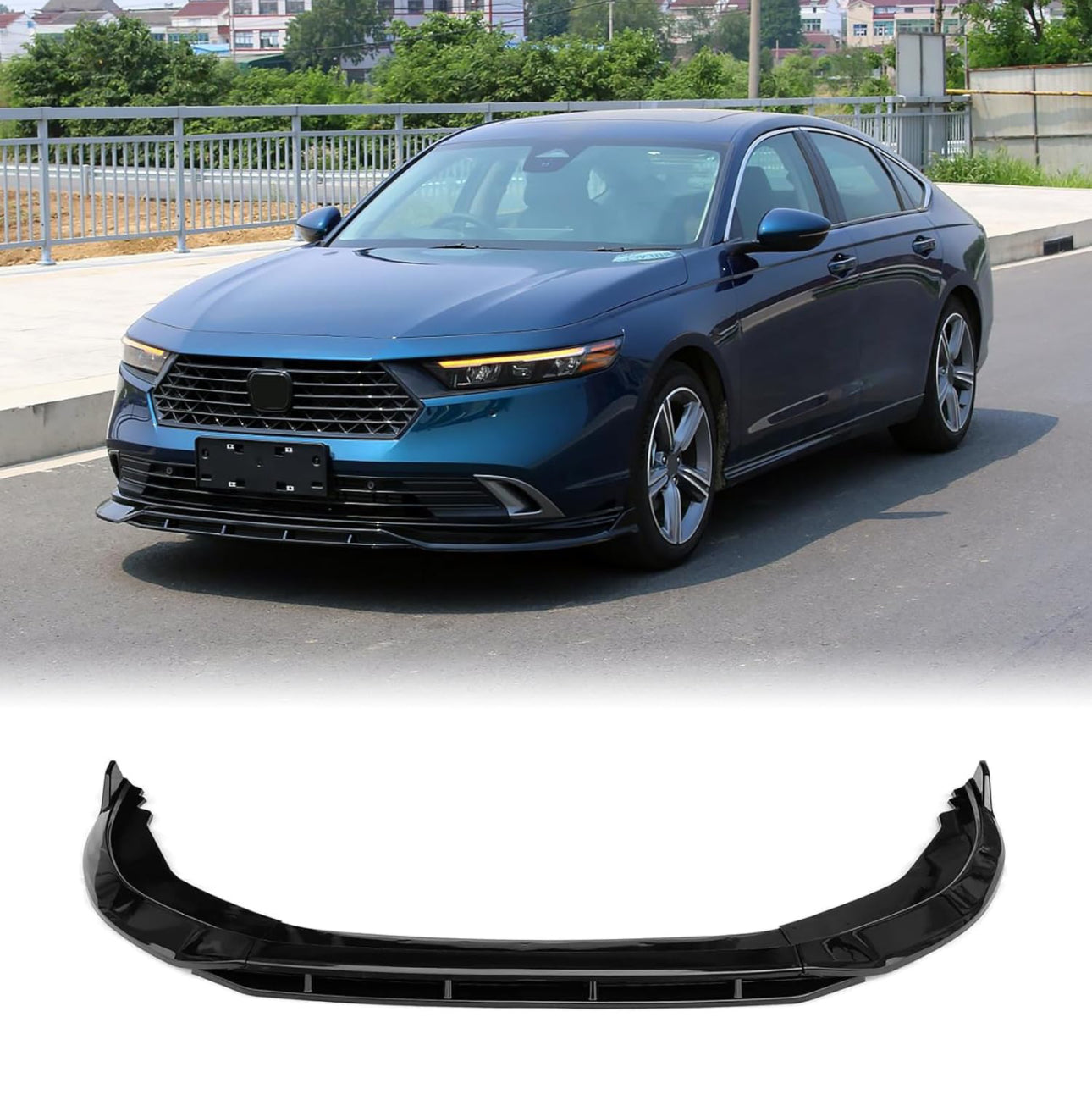 Honda Accord 11th Gen Front Bumper Lip V1 Style 4PC Body Kit (2023-2024) Glossy Black.