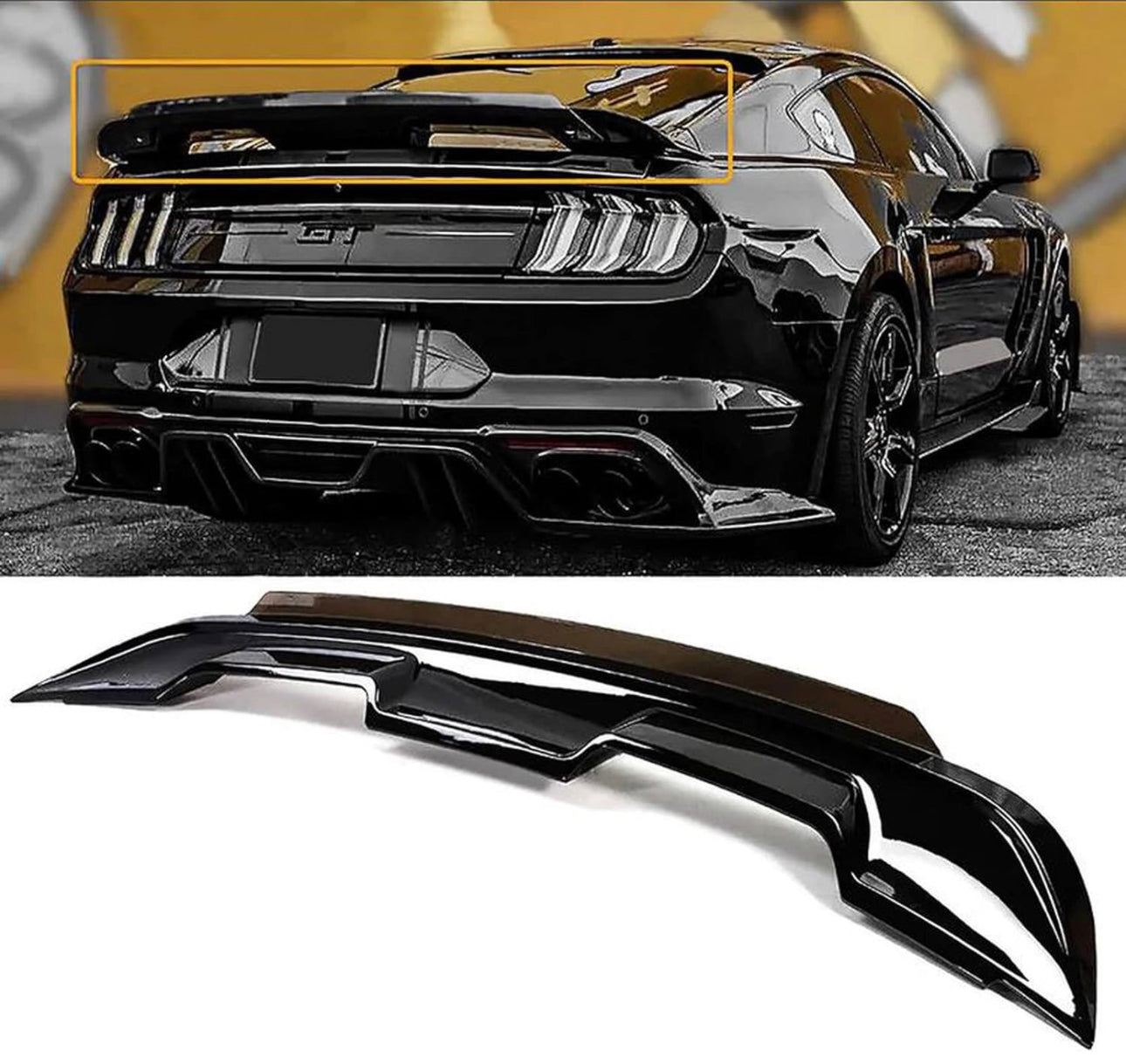 Mustang Rear Spoiler for 2015-2023 Ford Mustang ABS GT500 Style Trunk Spoiler Wing W/Smoke Gurney Flap Wicker Bill Coupe Wing Mustang Spoiler (Glossy Black) - ONECARWORLD