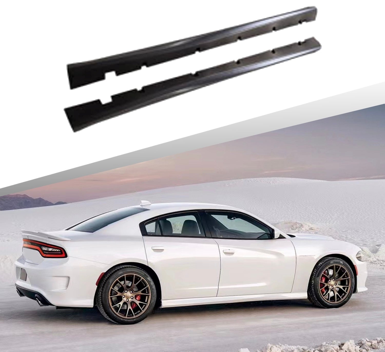 Dodge Charger Side Skirts Compatible SRT Style Glossy Black Extension Rocker Panel 2014-2023 - ONECARWORLD