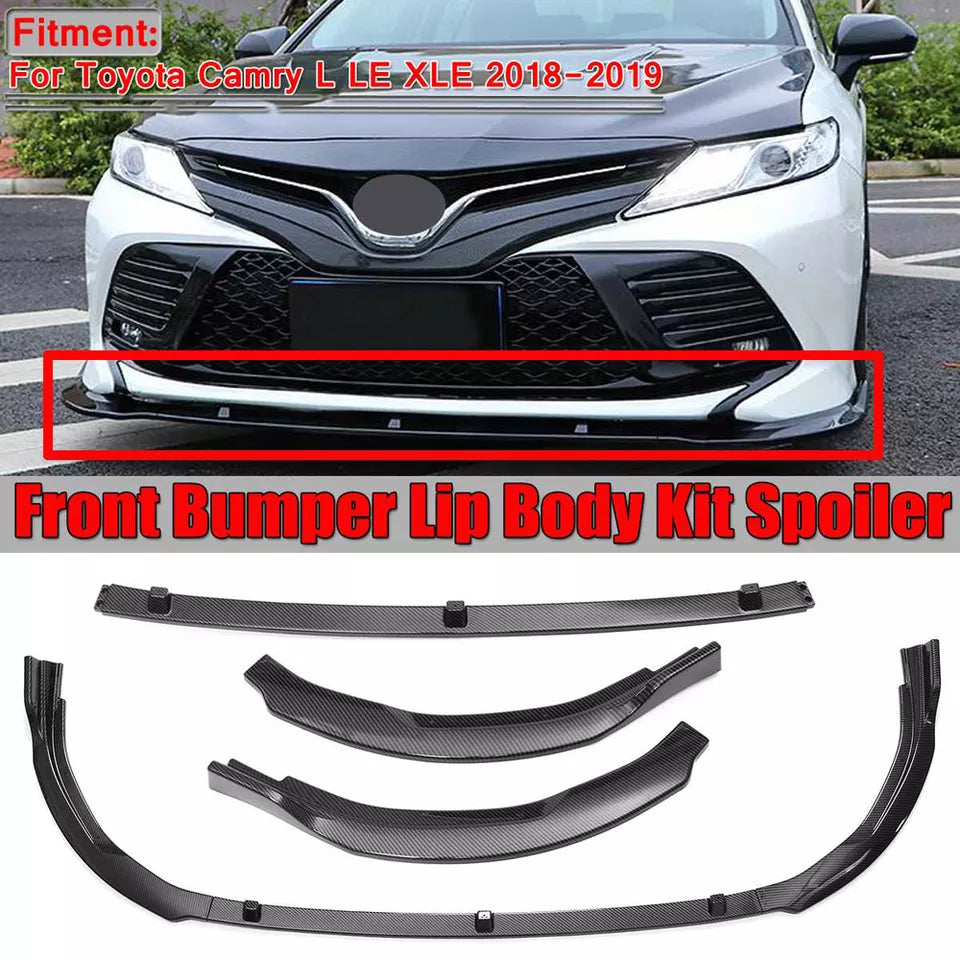 TOYOTA CAMRY SE XSE L LE XLE  GLOSS BLACK FRONT BUMPER LIP SPLITTER FOR 18-2022 - ONECARWORLD