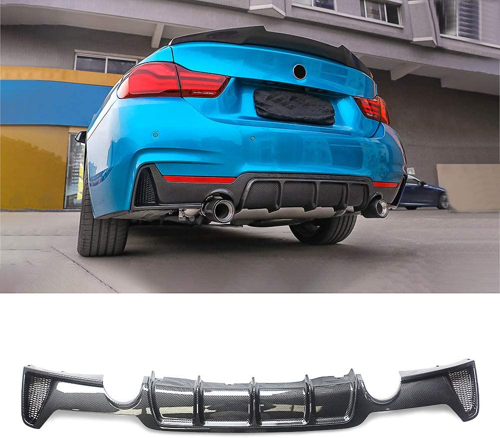 Rear Bumper Diffuser Dual Exhaust For BMW 430 F32 F33 435i M Tech Quad Out 2014-2018 Carbon Fiber Style - ONECARWORLD