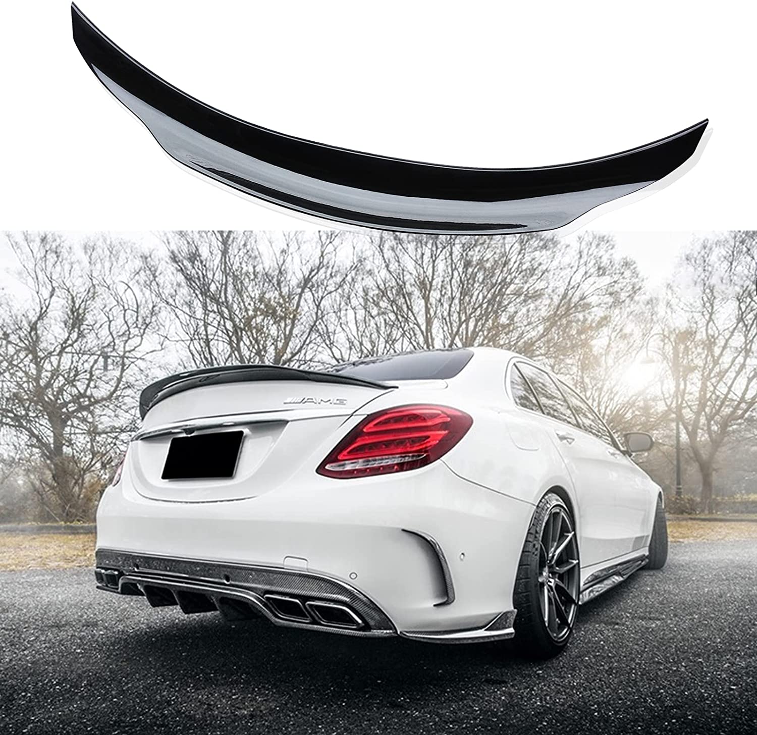 Benz W205 4Dr Sedan C-Class AMG C43 C300 C400 C450 C63 C350, PSM Style Gloss Black Rear Trunk Wing spoiler 2014-2021 - ONECARWORLD