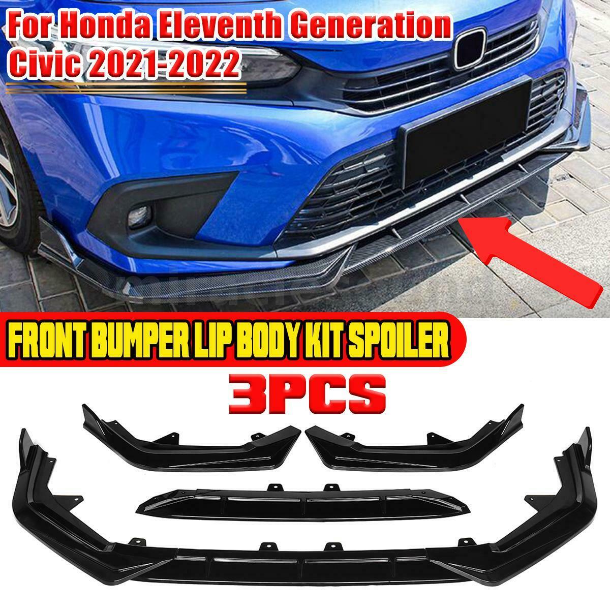 Honda Civic 11th Sedan 4Dr Front Bumper Lip Spoiler Gloss Black Fits 2021 2022 - ONECARWORLD