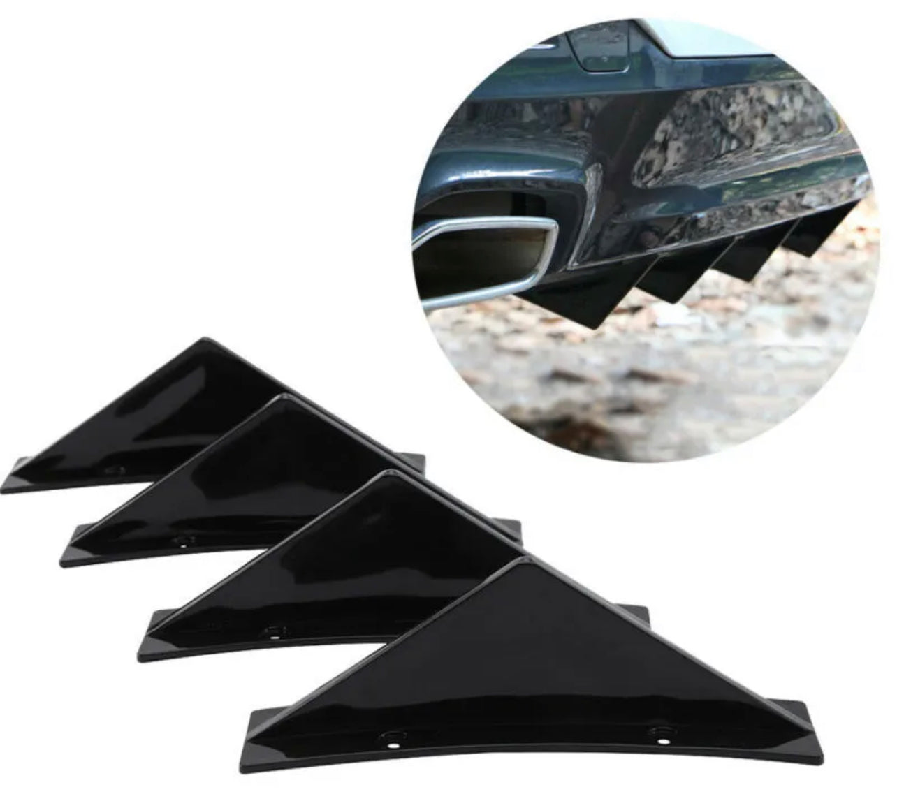 Universal Black 4Pcs Car Rear Bumper Lip Diffuser Shark Fin Curved Type  Spoiler