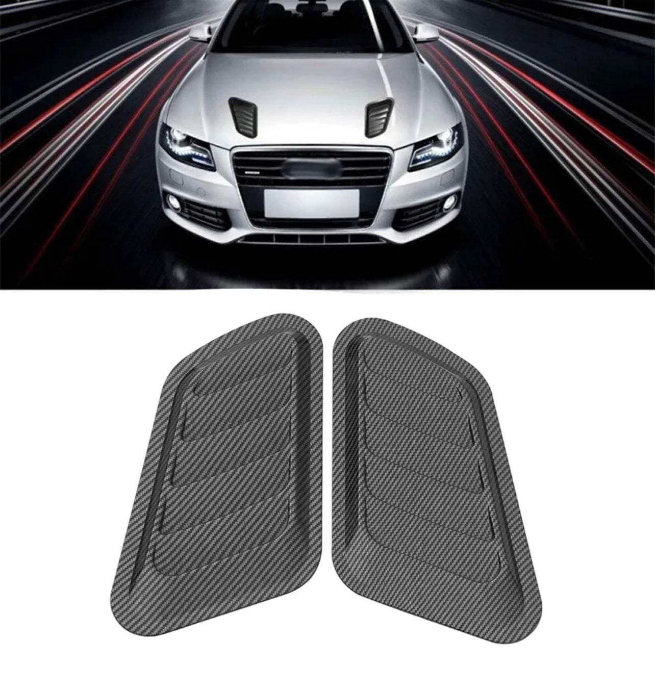 2pcs Universal Glossy black Style Air Flow Intake Cover Scoop Bonnet Vent Hood - ONECARWORLD