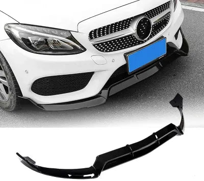 Front Bumper Lip Spoiler, For Benz W205 SPORTS C180 C200 C300 2015-2018 GLOSSY BLACK - ONECARWORLD